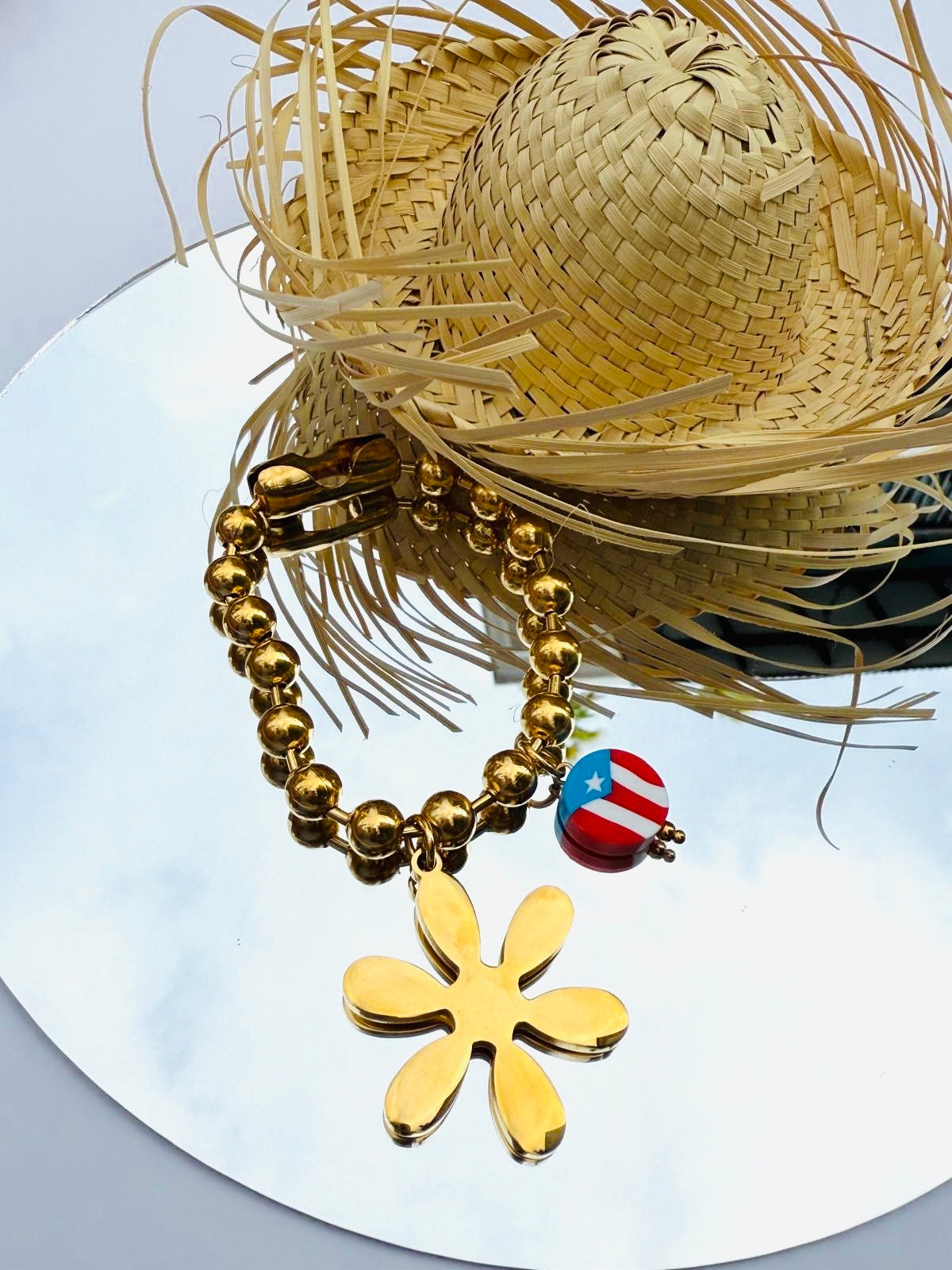 PR & Flower Ball Chain Bracelet
